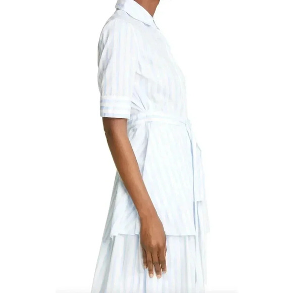 ROSETTA GETTY Apron Wrap Stripe Cotton Shirt  Baby Blue White - Picture 5 of 12